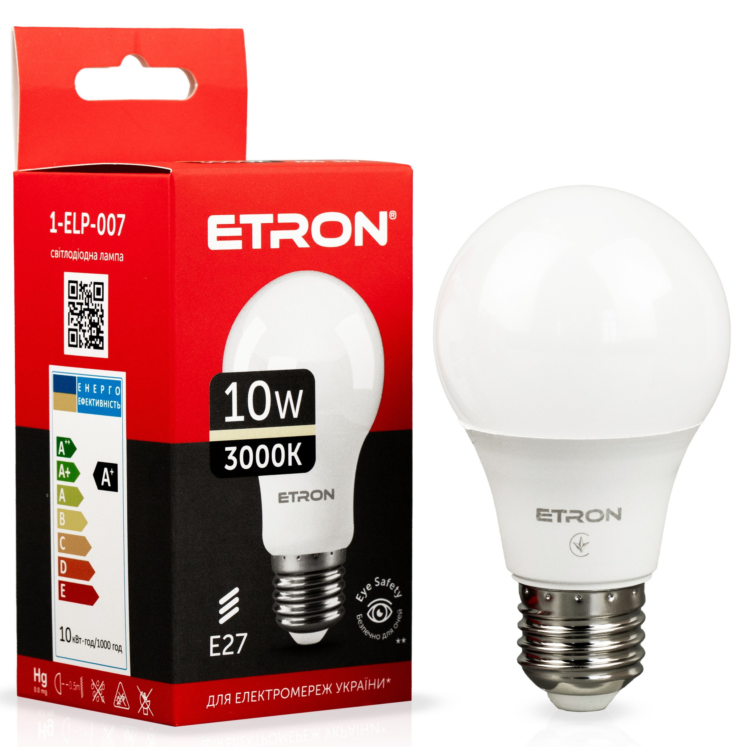 Світлодіодна LED лампа ETRON 10W A60 3000K E27 тепле світло 1-ELP-007